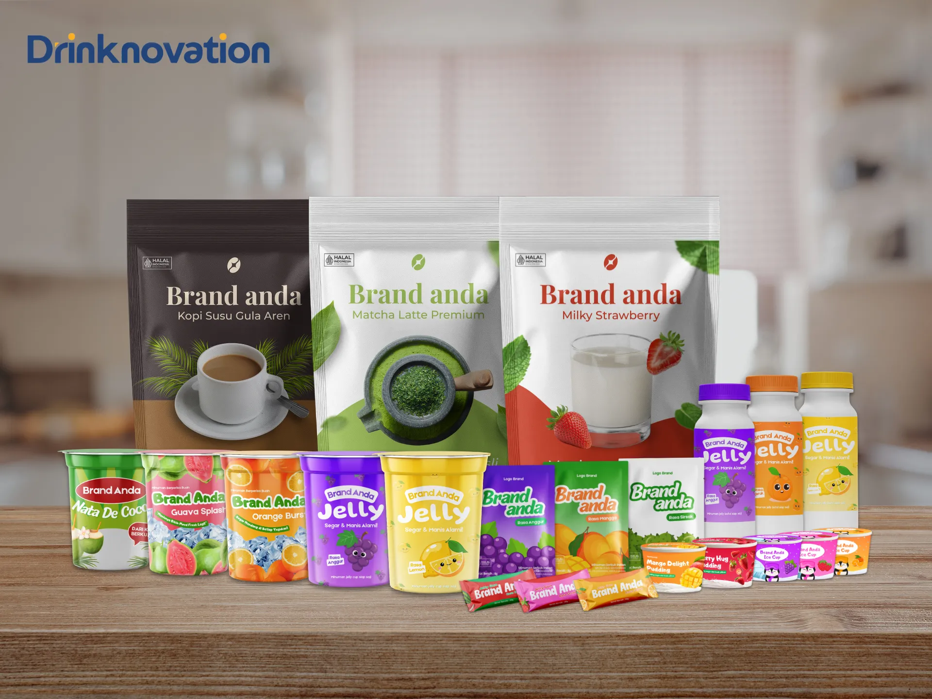 Contoh desain kemasan profesional untuk produk minuman